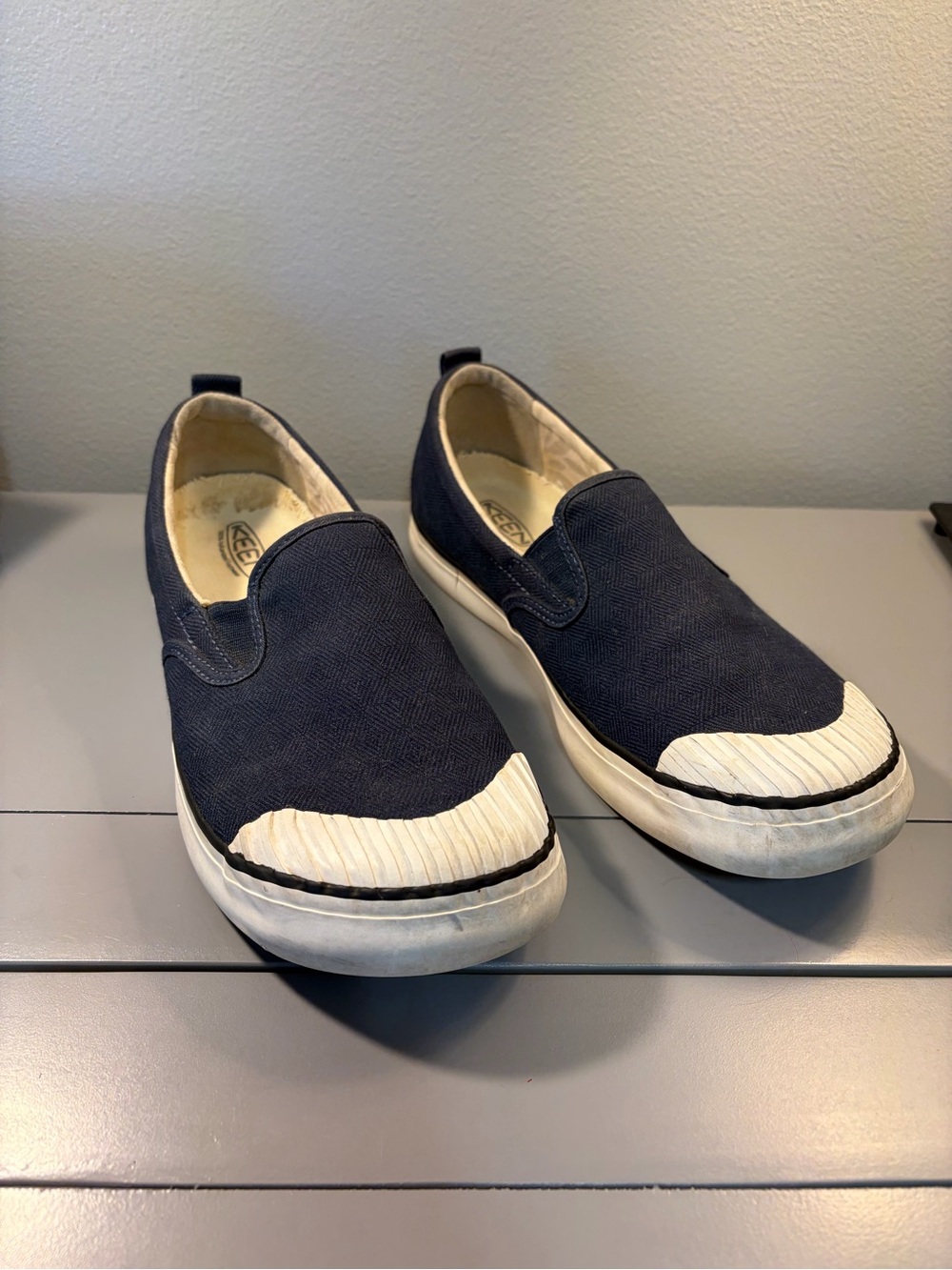 Keen Navy Blue Slip-On Loafers with White Toe
